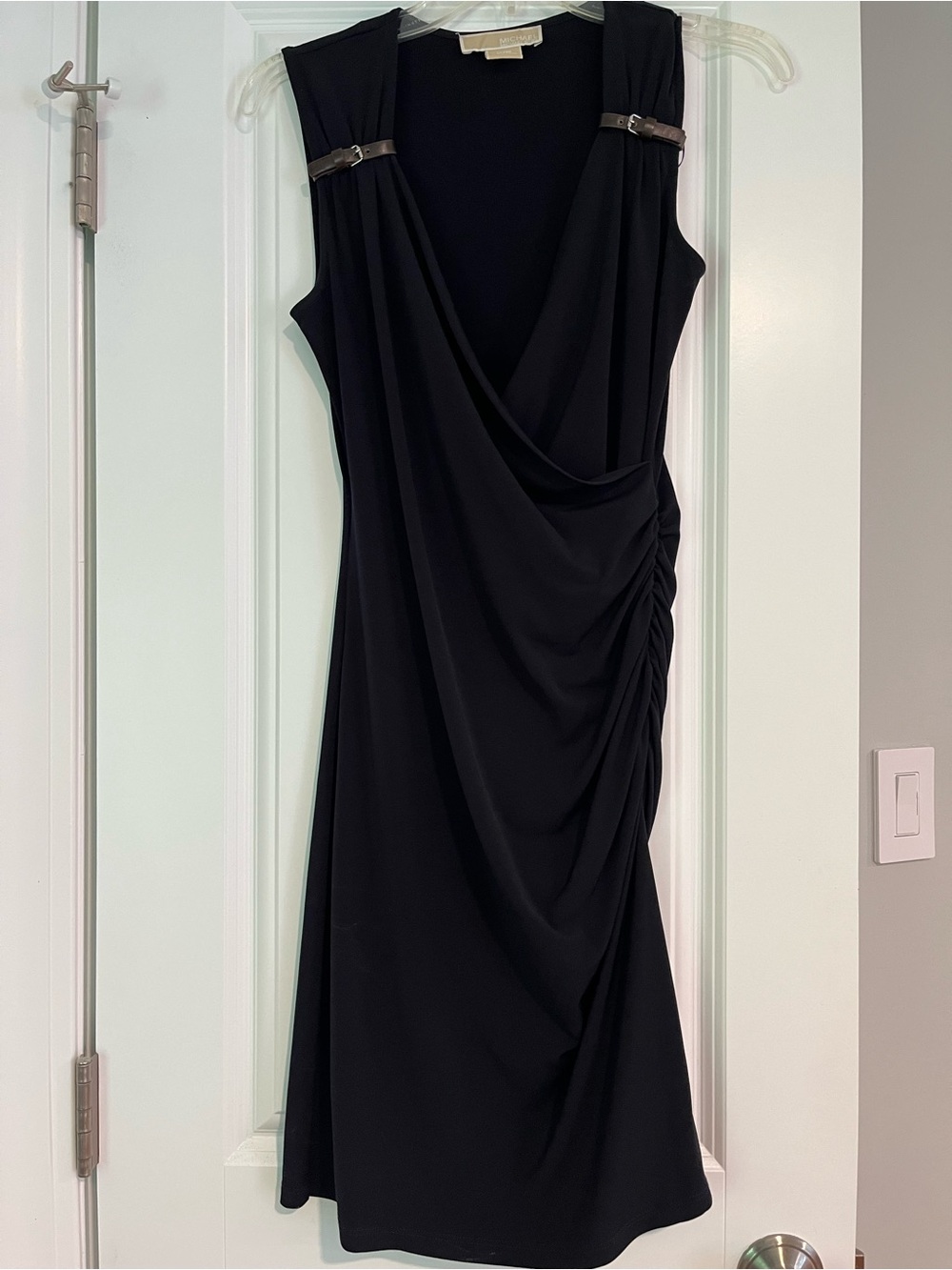Michael Kors Black Sleeveless Draped Midi Dress